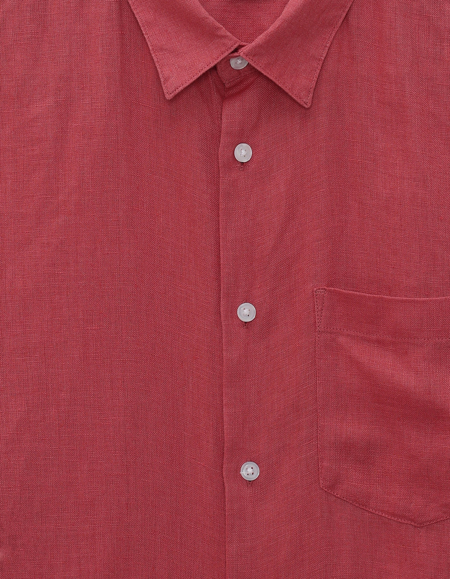Celio Regular Fit Spread Collar 100% Linen Shirt - Red