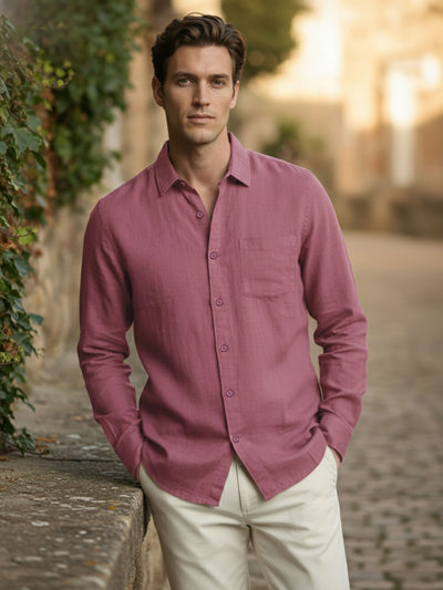 Celio* Men Mauve Solid Regular Fit Cotton Shirts