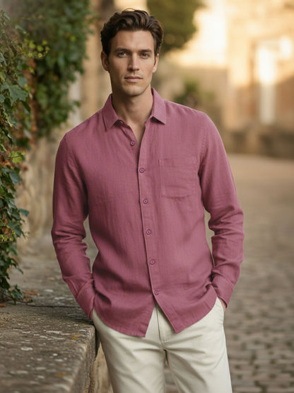 Celio* Men Mauve Solid Regular Fit Cotton Shirts