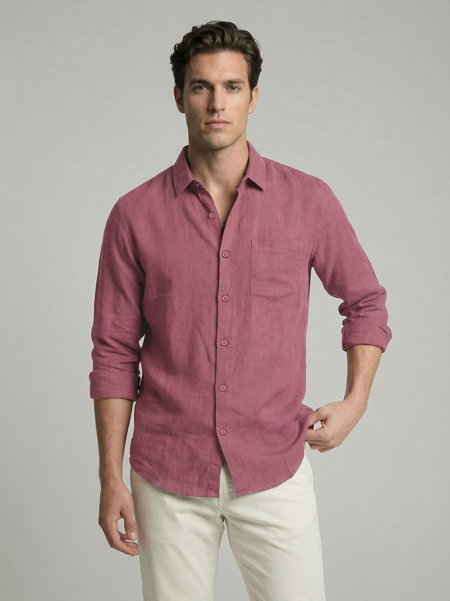Celio* Men Mauve Solid Regular Fit Cotton Shirts