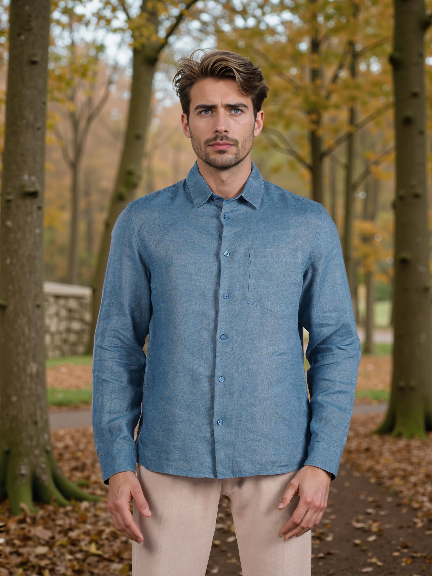 Celio* Men Teal Solid Regular Fit Linen Shirt