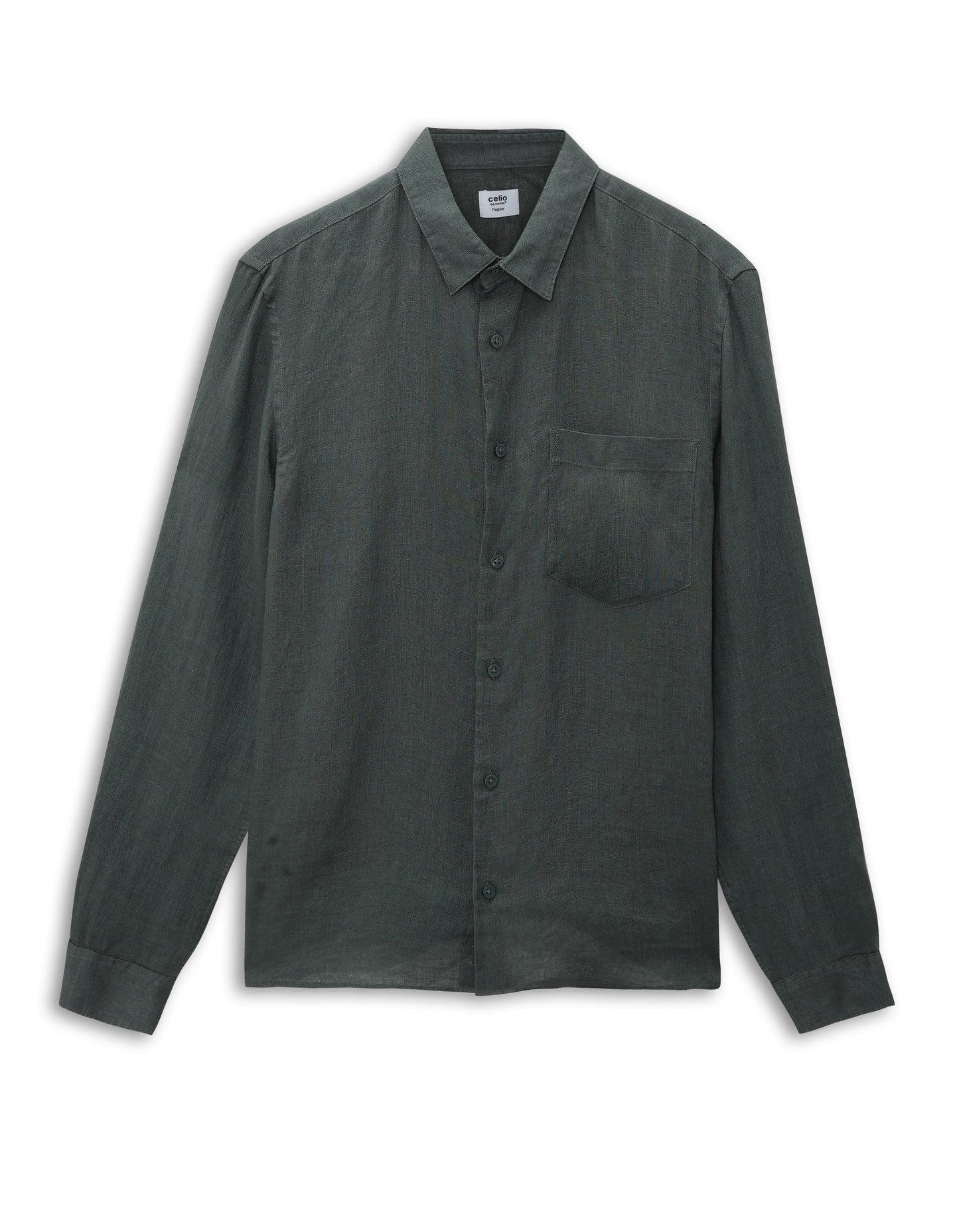 Celio Regular Fit Spread Collar 100% Linen Shirt - Green