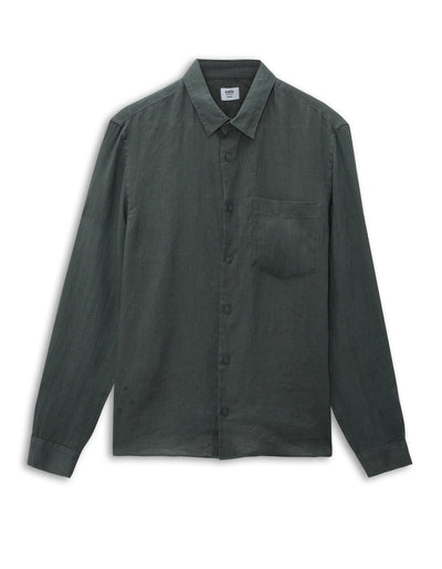 Regular Fit 100% Linen Spread Collar Shirt - Green