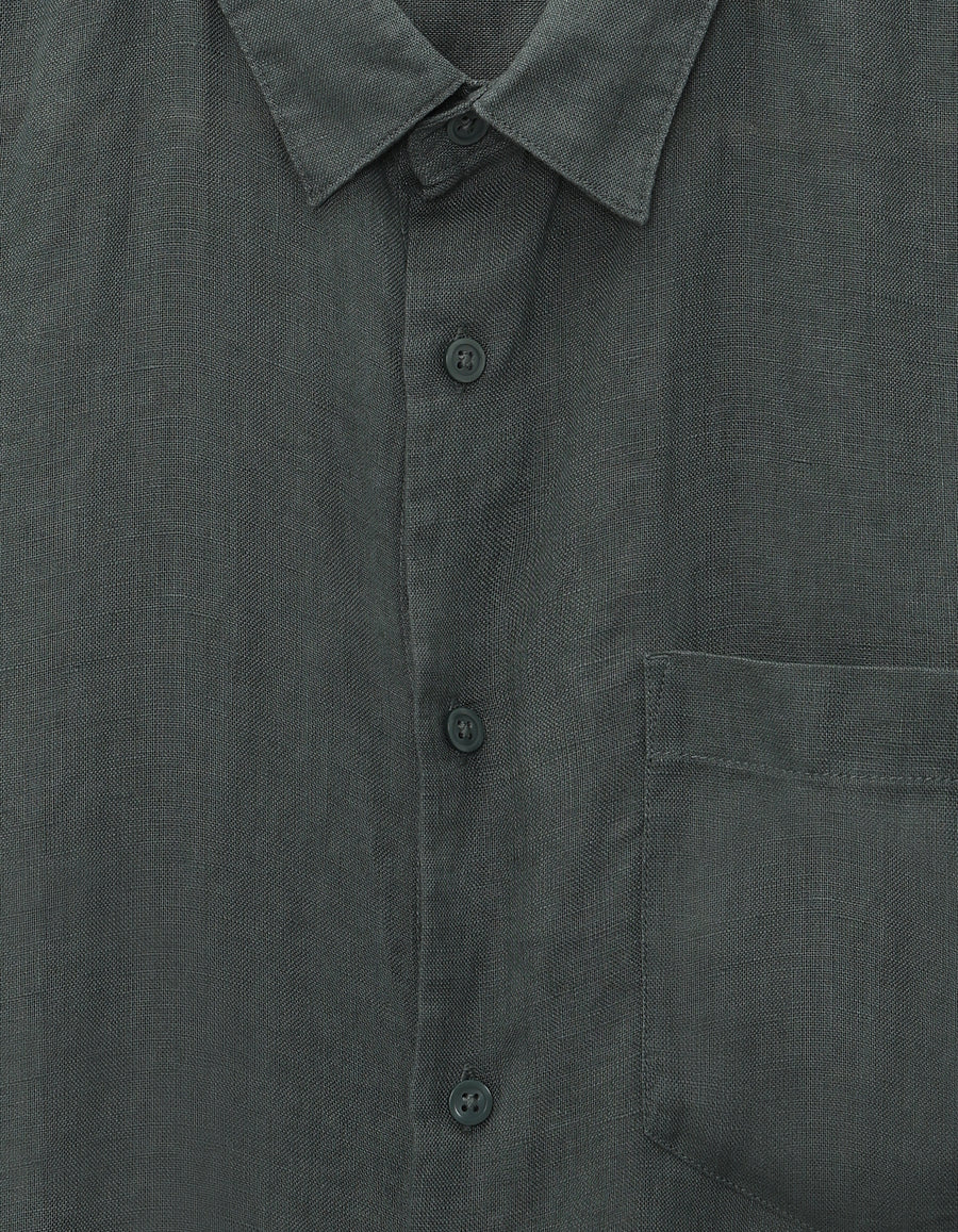 Celio Regular Fit Spread Collar 100% Linen Shirt - Green
