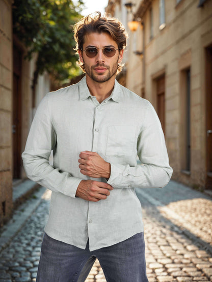 Celio Men Green Solid Regular Fit Linen Shirts