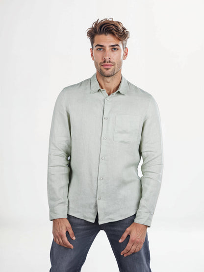 Celio Men Green Solid Regular Fit Linen Shirts