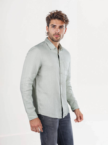 Celio Men Green Solid Regular Fit Linen Shirts