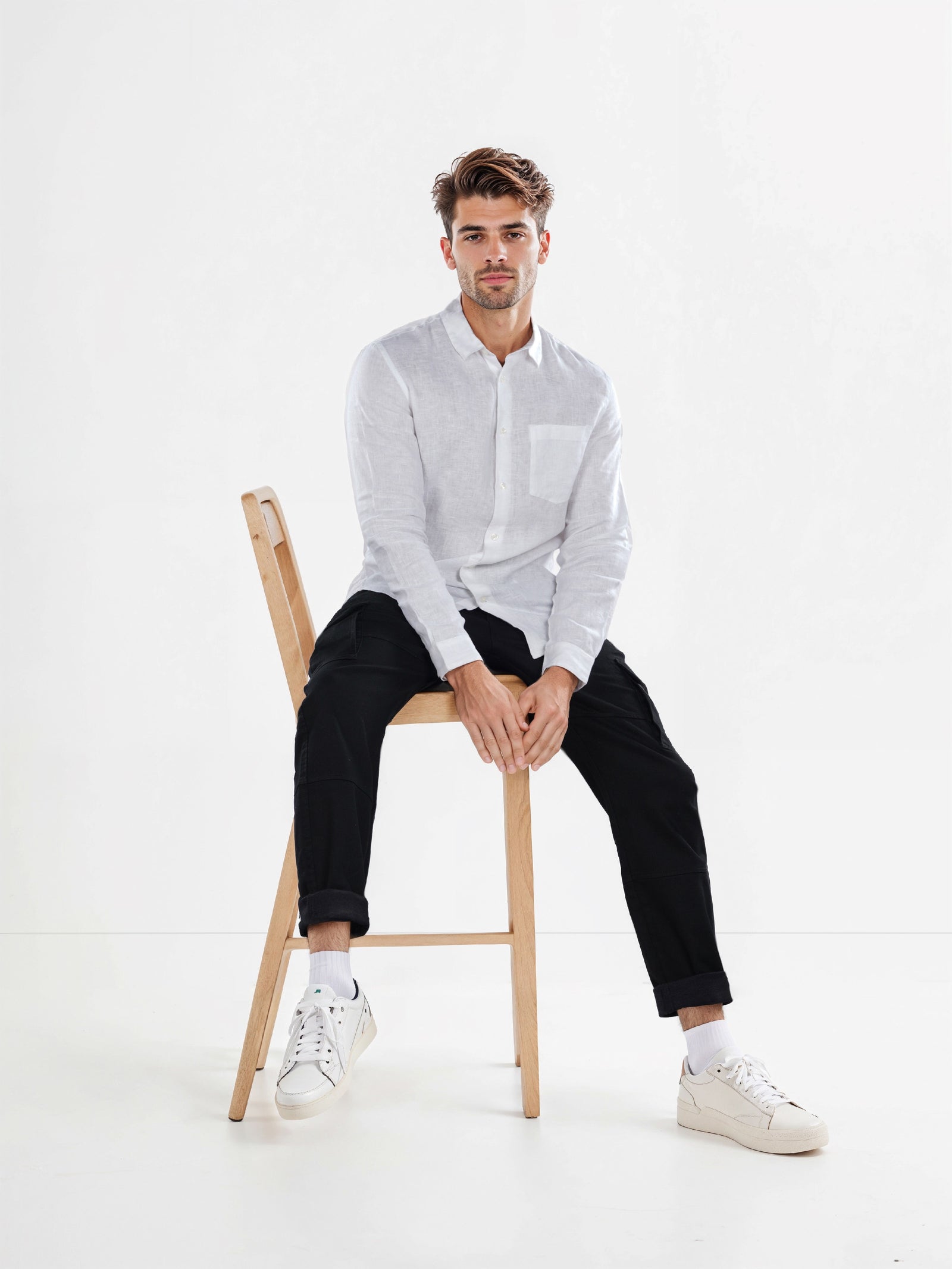Celio* Men White Solid Linen Regular Fit Shirts
