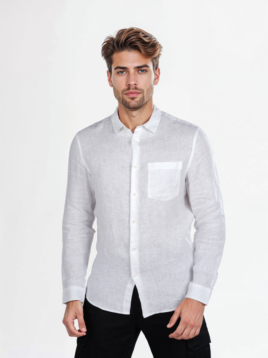 Celio* Men White Solid Linen Regular Fit Shirts