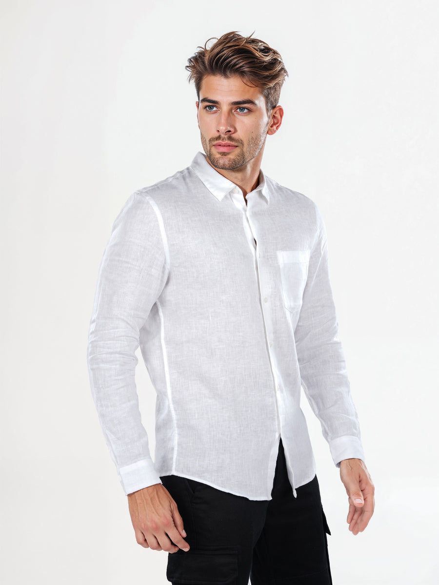 Celio* Men White Solid Linen Regular Fit Shirts