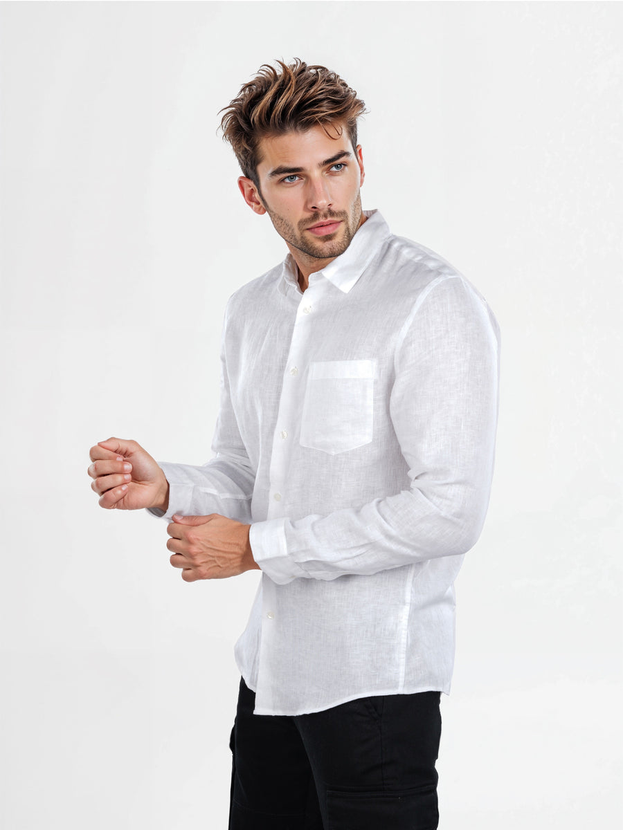 Celio* Men White Solid Linen Regular Fit Shirts