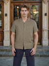 Celio* Solid Regular Fit Cotton Olive Shirt