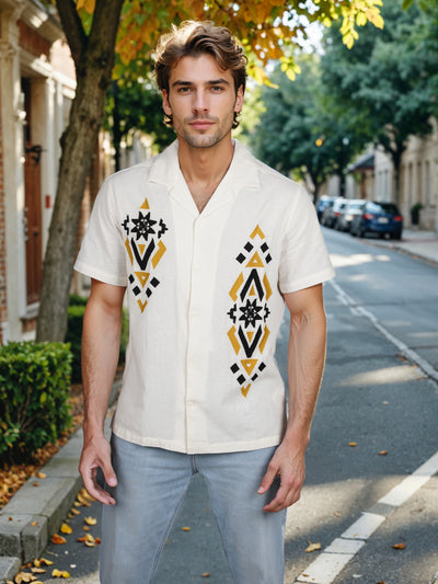 Celio* Embroidered Regular Fit Linen White Shirt