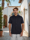 Celio* Solid Regular Fit Poly-Cotton Black Shirt