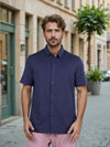 Celio* Solid Regular Fit Poly-Cotton Navy Blue Shirt