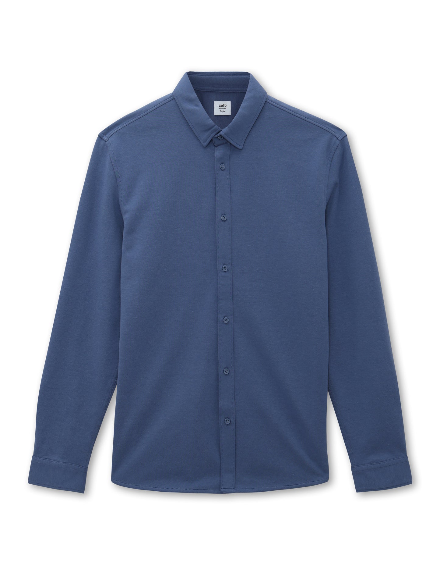 Celio* Men Blue Solid Regular Fit Cotton-Blend Shirts