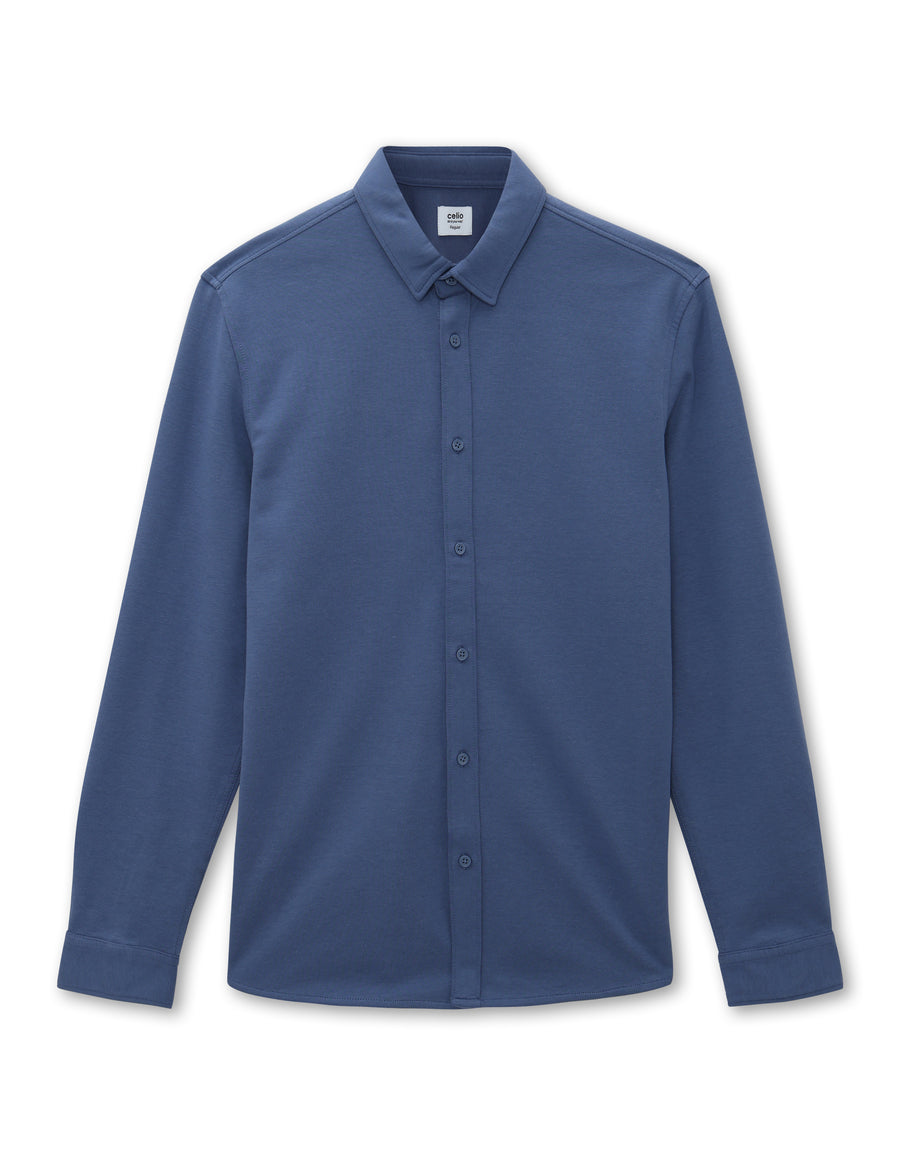 Celio* Men Blue Solid Regular Fit Cotton-Blend Shirts