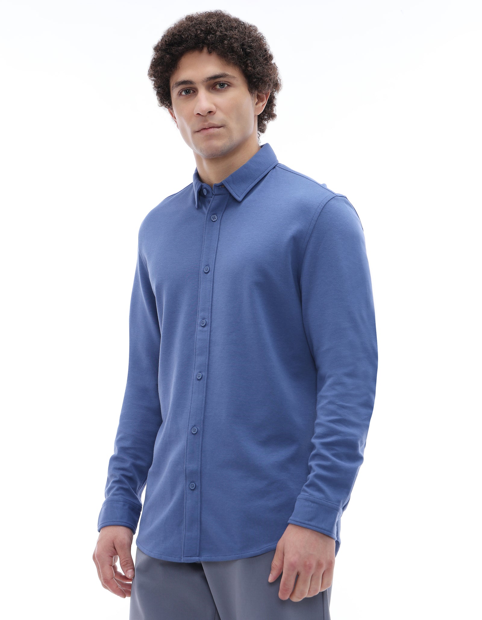 Celio* Men Blue Solid Regular Fit Cotton-Blend Shirts