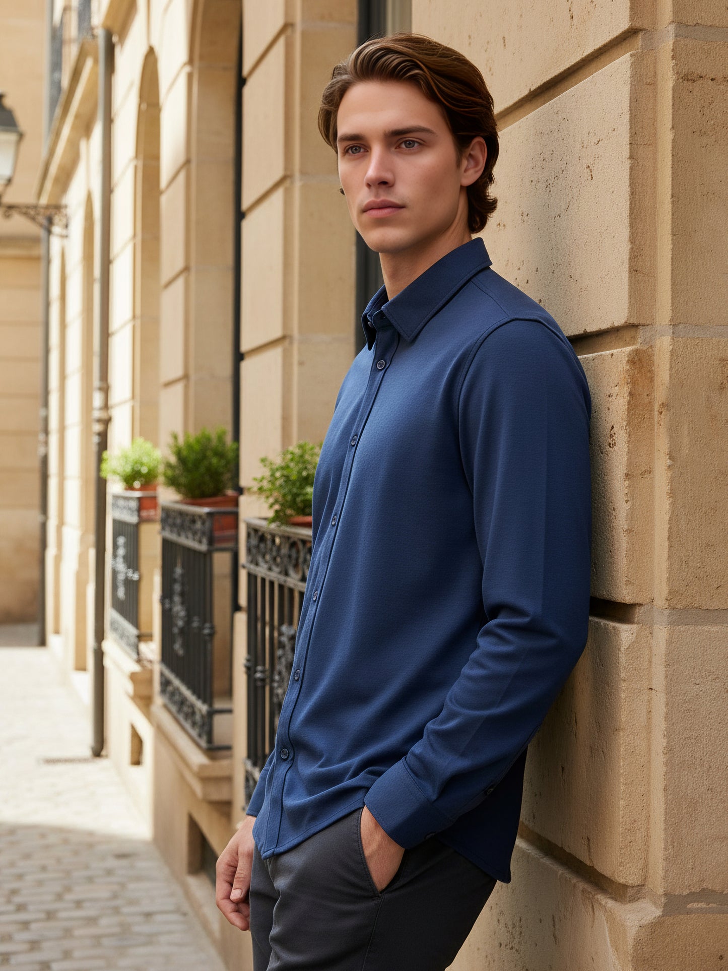 Celio* Men Blue Solid Regular Fit Cotton-Blend Shirts