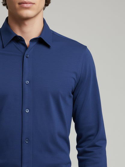 Celio* Men Blue Solid Regular Fit Cotton-Blend Shirts