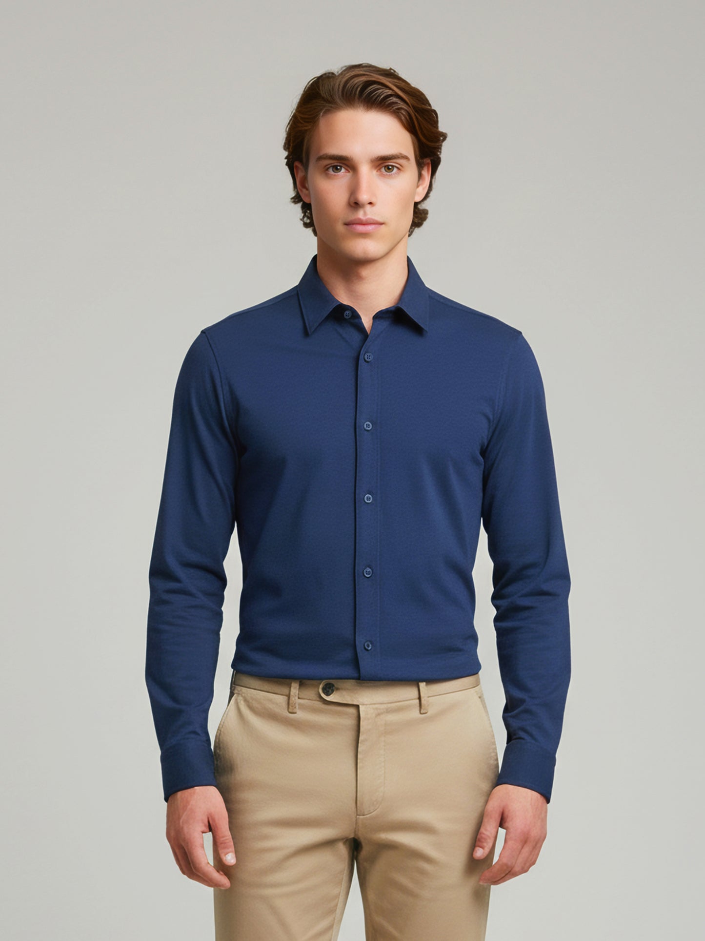 Celio* Men Blue Solid Regular Fit Cotton-Blend Shirts