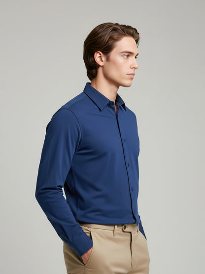 Celio* Men Blue Solid Regular Fit Cotton-Blend Shirts