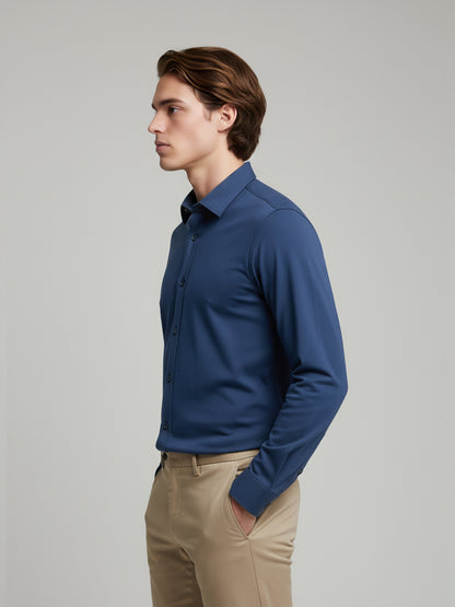 Celio* Men Blue Solid Regular Fit Cotton-Blend Shirts