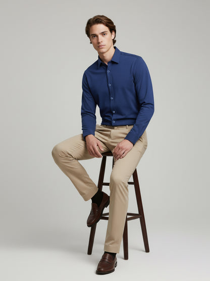 Celio* Men Blue Solid Regular Fit Cotton-Blend Shirts