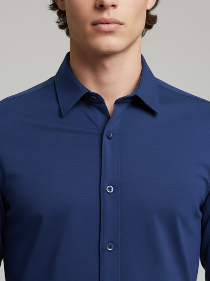 Celio* Men Blue Solid Regular Fit Cotton-Blend Shirts