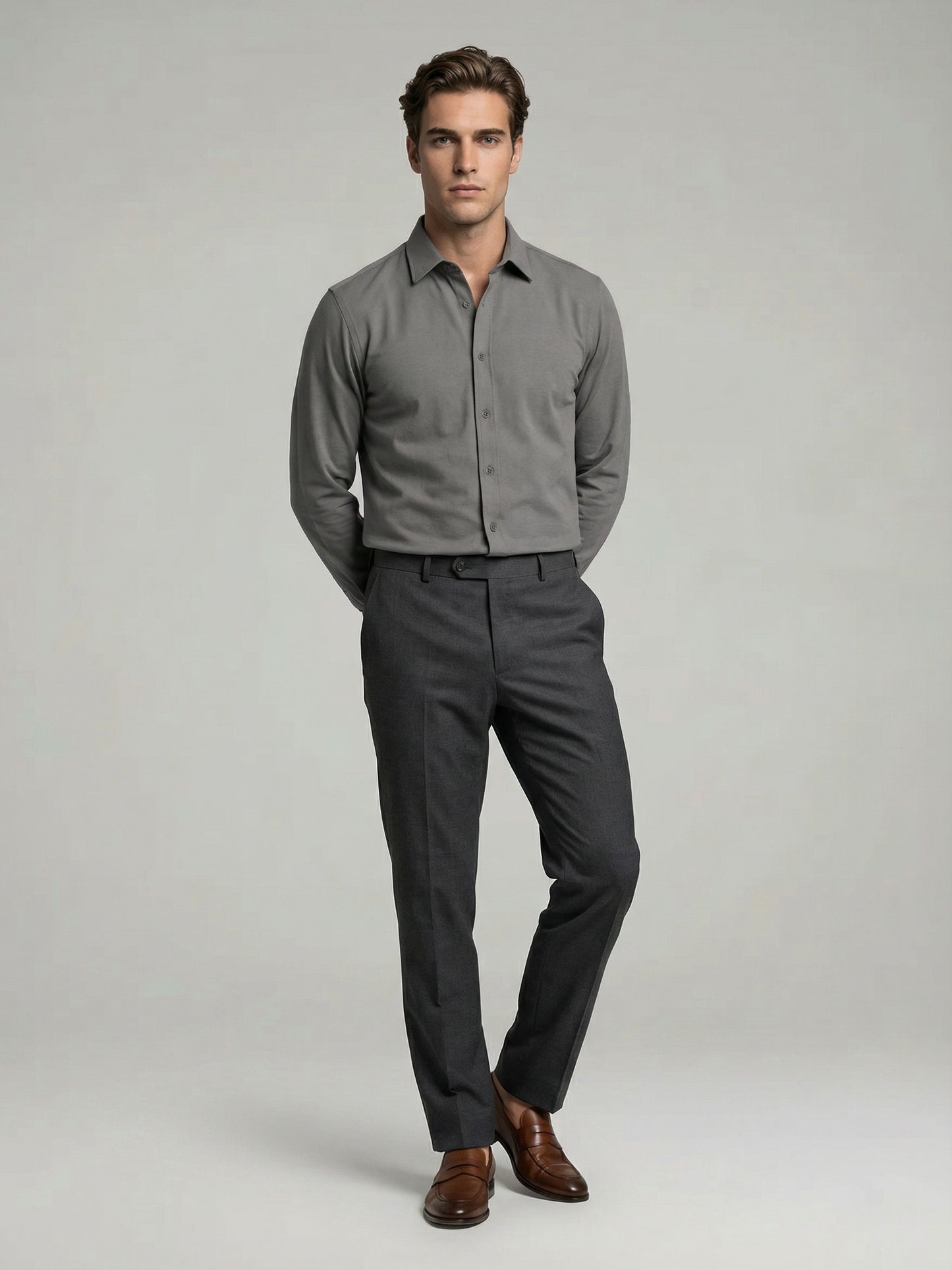 Celio* Men Grey Solid Regular Fit Cotton Shirts