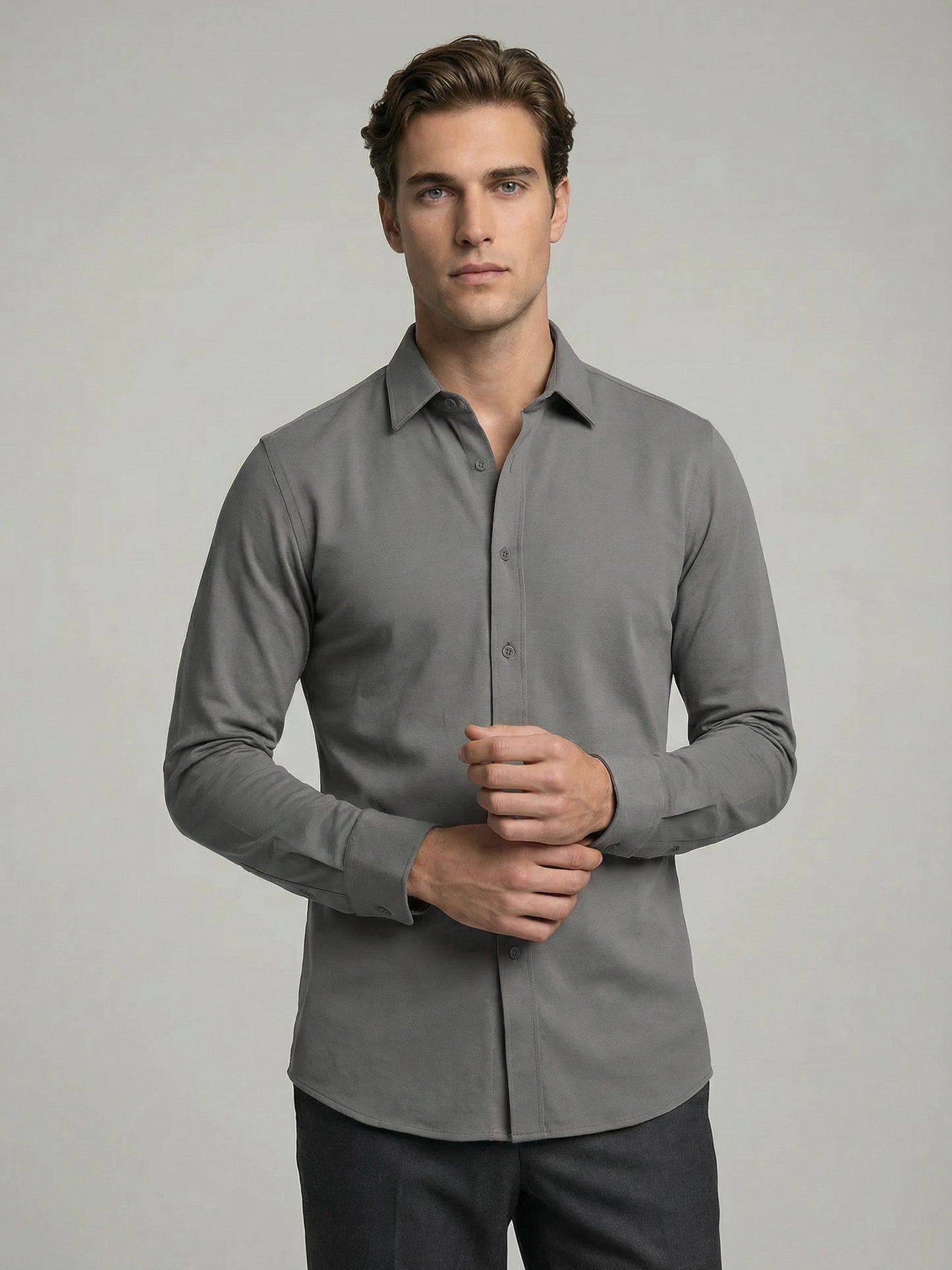 Celio* Men Grey Solid Regular Fit Cotton Shirts