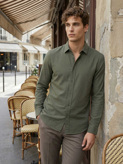 Celio* Men Olive Solid Regular Fit Cotton Shirts