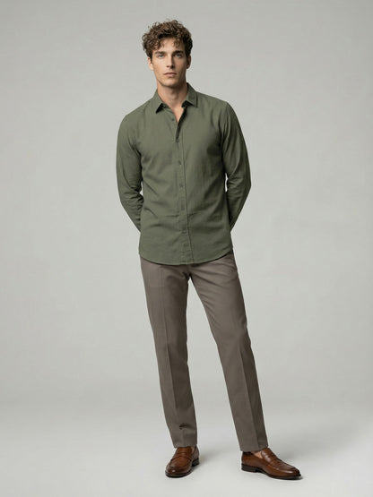Celio* Men Olive Solid Regular Fit Cotton Shirts
