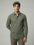 Celio* Men Solid Olive Cotton Regular Fit Shirts