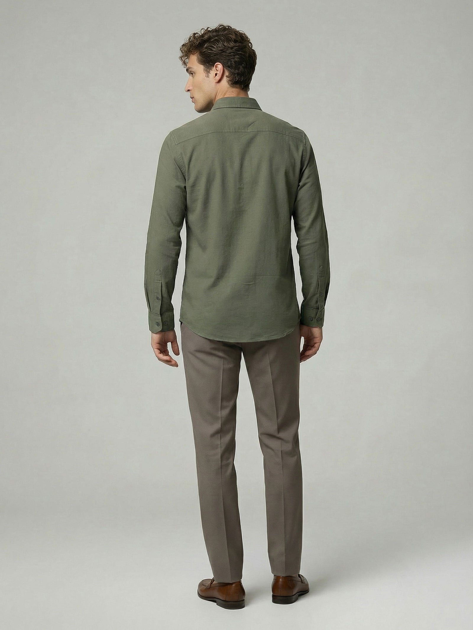 Celio* Men Solid Olive Cotton Regular Fit Shirts