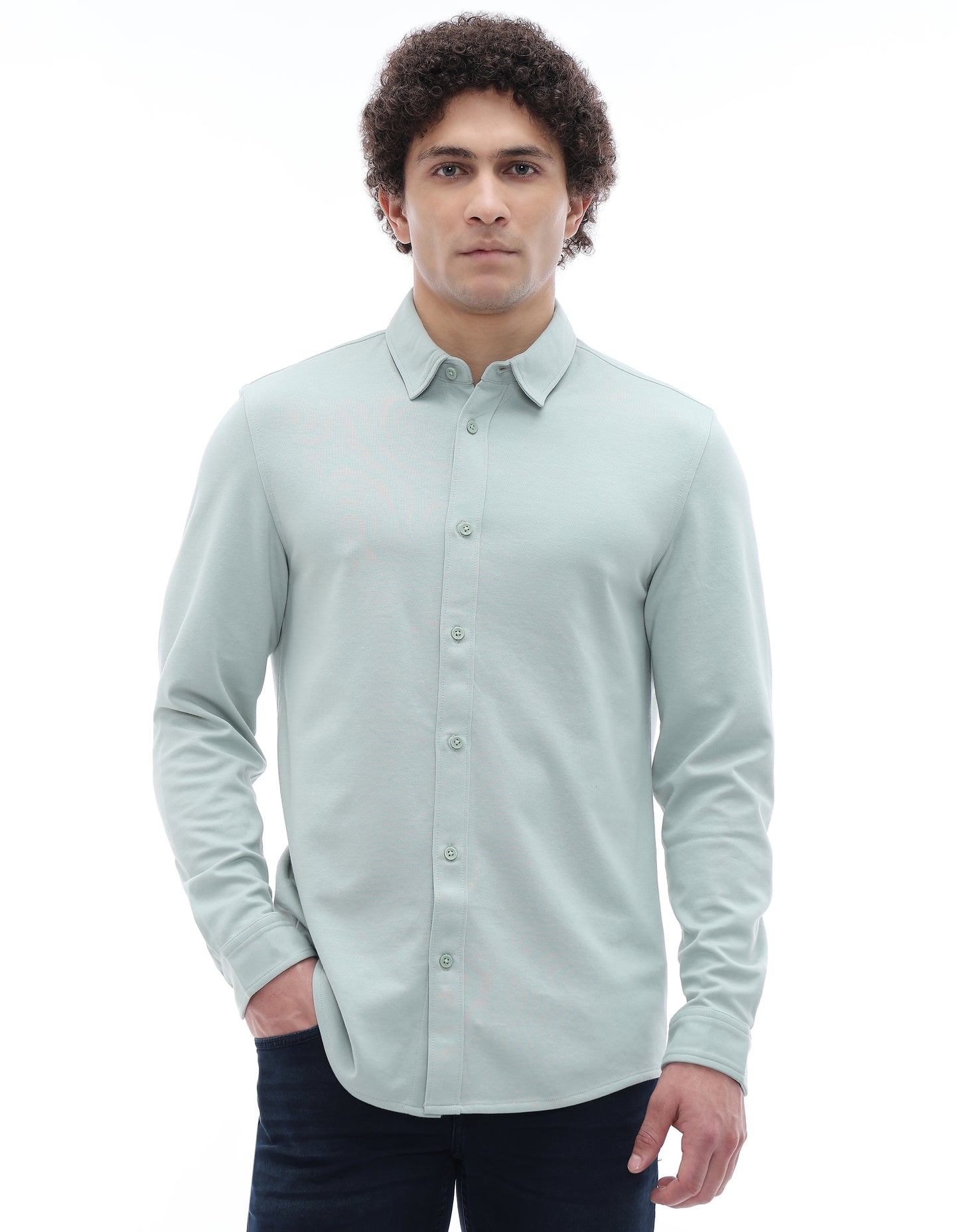 Celio* Solid Green Cotton Men Regular Fit Shirts