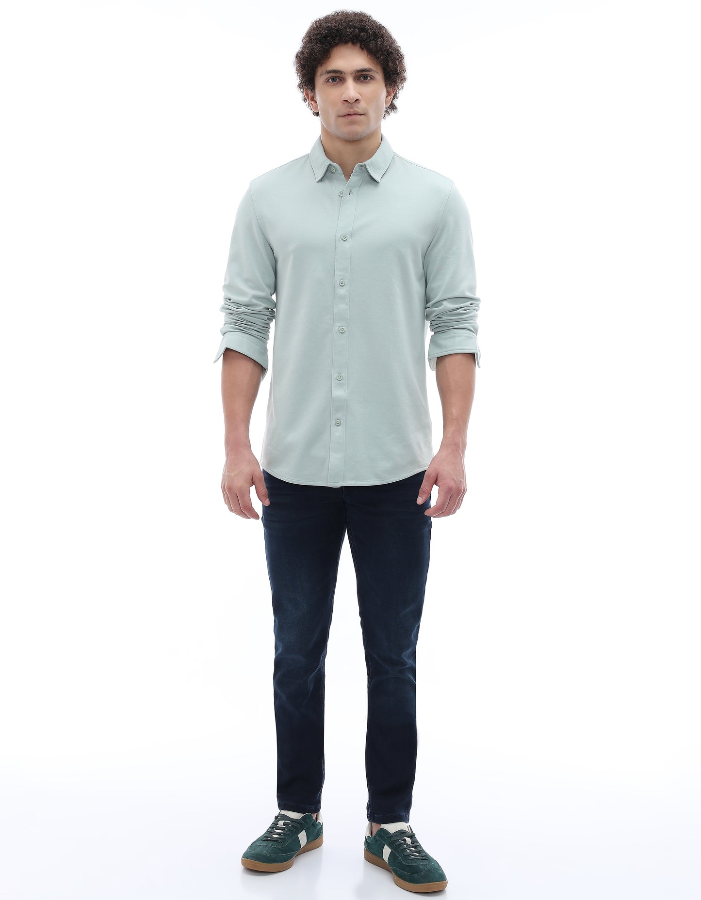 Celio* Solid Green Cotton Men Regular Fit Shirts