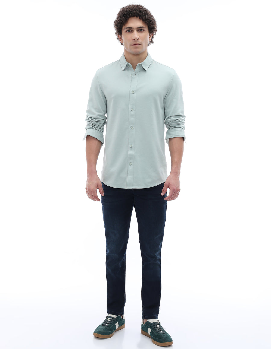 Celio* Solid Green Cotton Men Regular Fit Shirts