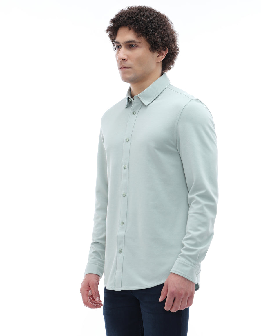 Celio* Solid Green Cotton Men Regular Fit Shirts