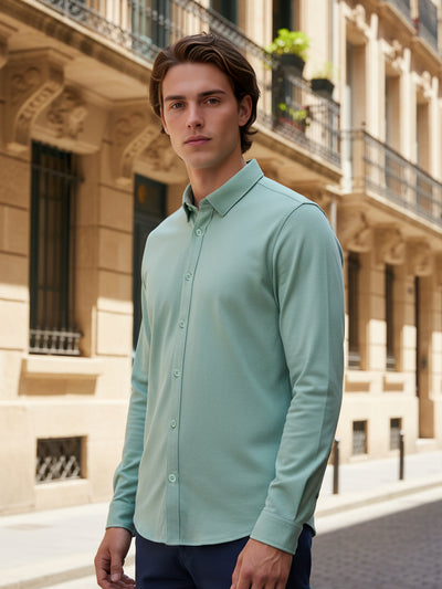 Celio* Men Green Solid Regular Fit Cotton Shirts