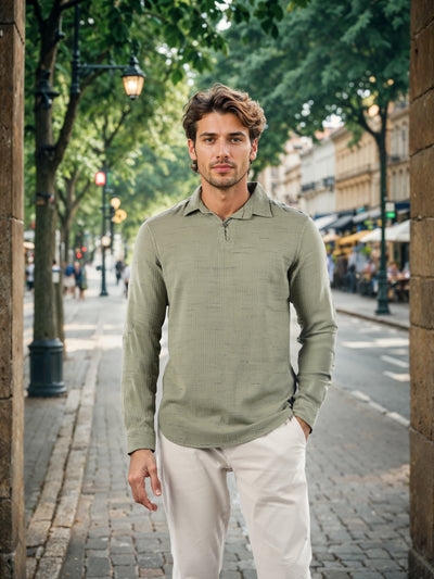 Celio* Solid Regular Fit Cotton Olive Shirts