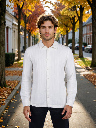 Celio* Solid Regular Fit Cotton Off White Shirt
