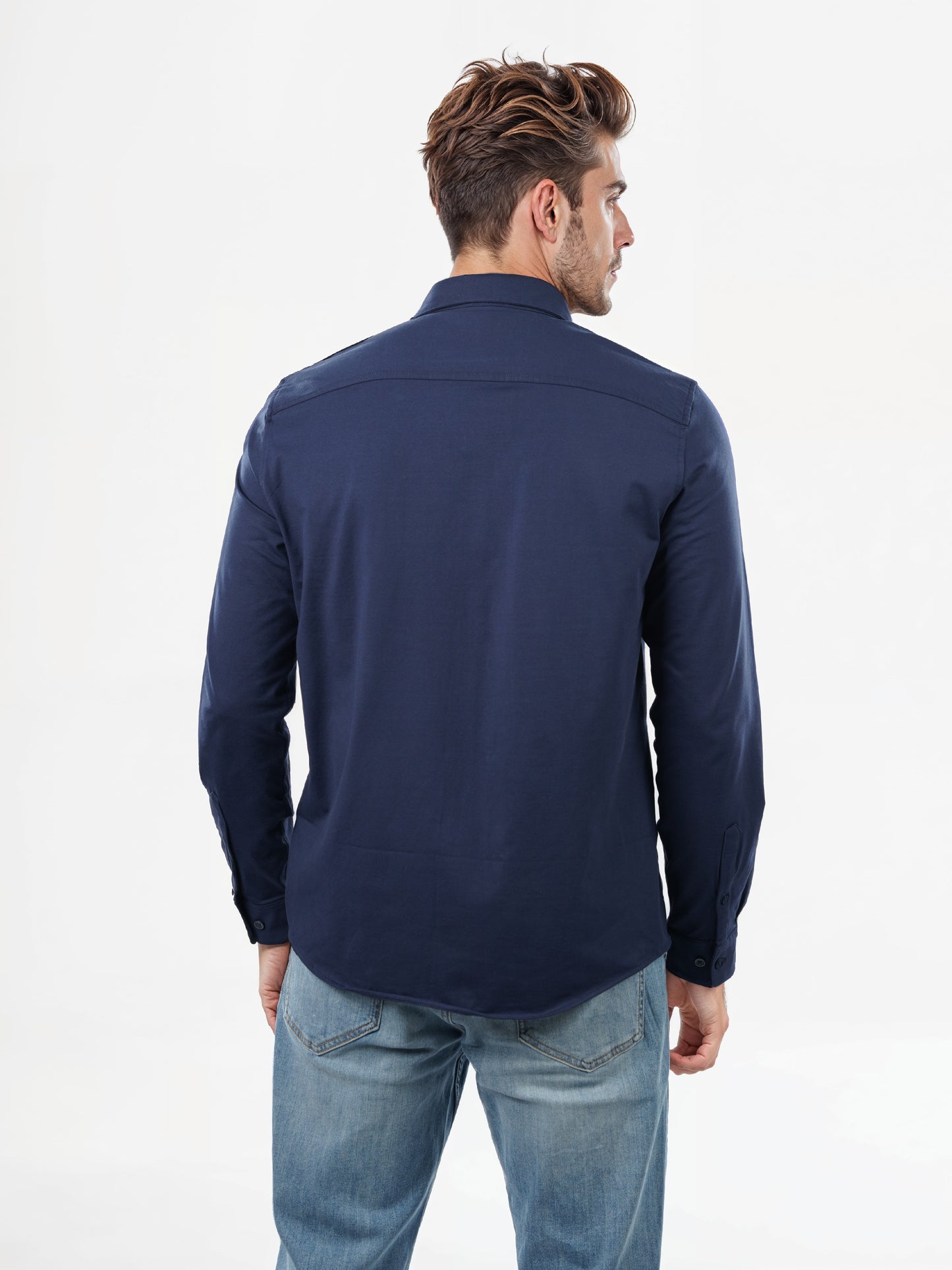 Celio* Solid Regular Fit Cotton-Blend Navy Blue Shirts