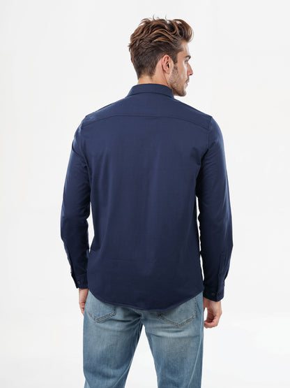 Celio* Solid Regular Fit Cotton-Blend Navy Blue Shirts