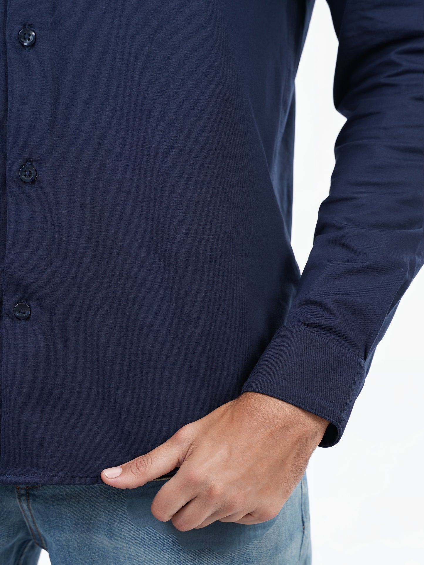 Celio* Solid Regular Fit Cotton-Blend Navy Blue Shirts