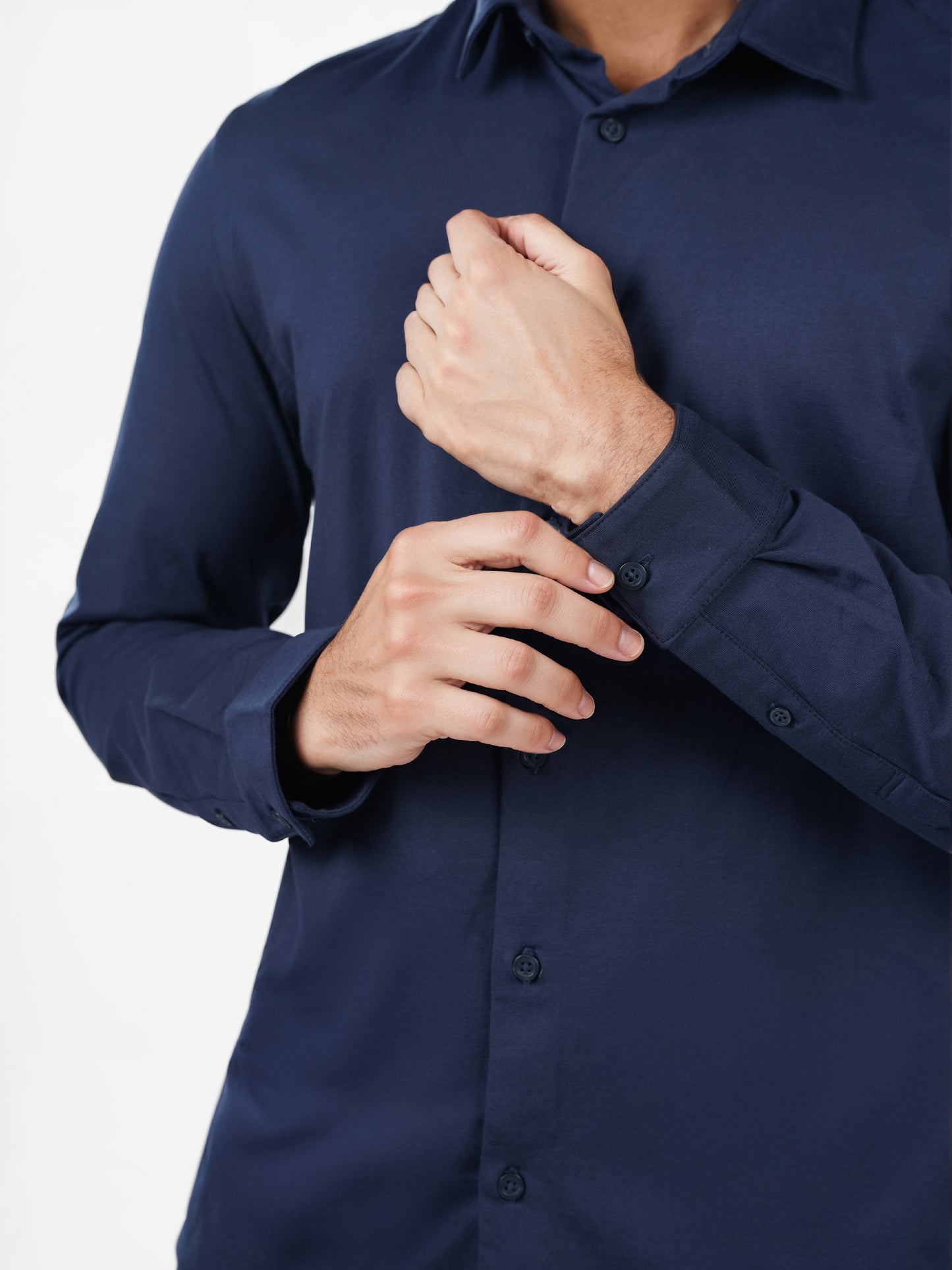 Celio* Solid Regular Fit Cotton-Blend Navy Blue Shirts