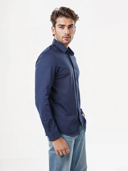 Celio* Solid Regular Fit Cotton-Blend Navy Blue Shirts