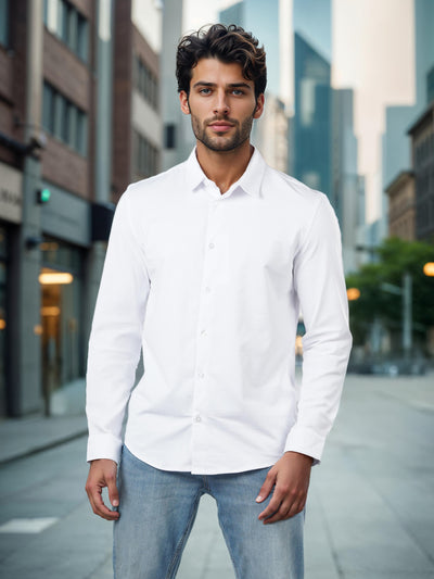 Celio* Solid Regular Fit Cotton-Blend White Shirts