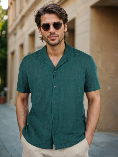 Celio* Solid Regular Fit Nylon-Blend Green Shirt