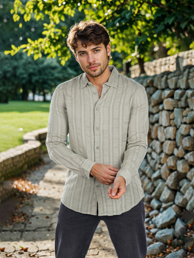 Celio* Striped Regular Fit Cotton Green Shirt